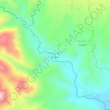 Mapa topográfico Wates Way Ratai, altitud, relieve