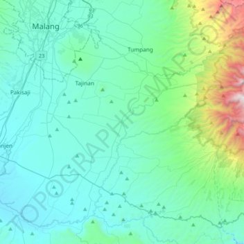 Mapa topográfico Wajak, altitud, relieve