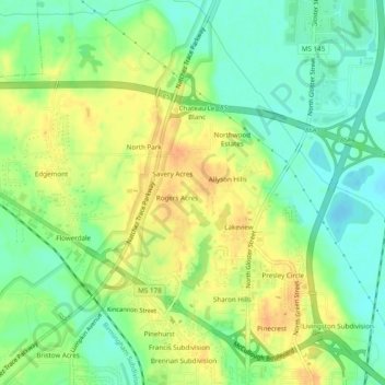 Mapa topográfico Applewood, altitud, relieve