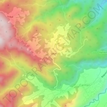 Mapa topográfico Tabak, altitud, relieve