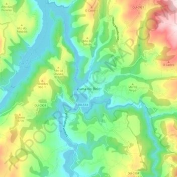 Mapa topográfico Viana do Bolo, altitud, relieve
