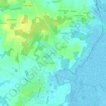 Mapa topográfico Marlais, altitud, relieve