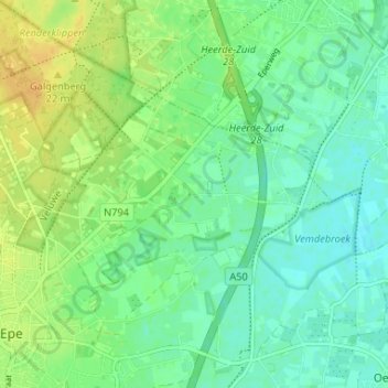 Mapa topográfico Vemde, altitud, relieve