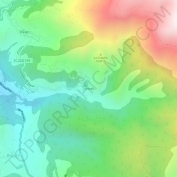 Mapa topográfico Urmella, altitud, relieve