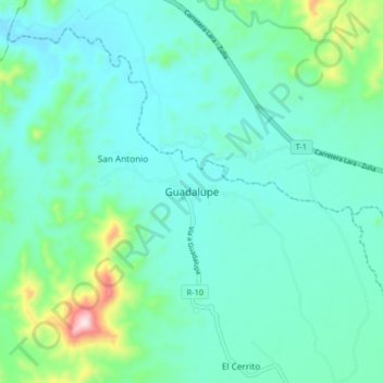 Mapa topográfico Guadalupe, altitud, relieve