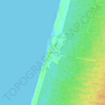 Mapa topográfico Praia da Tocha, altitud, relieve