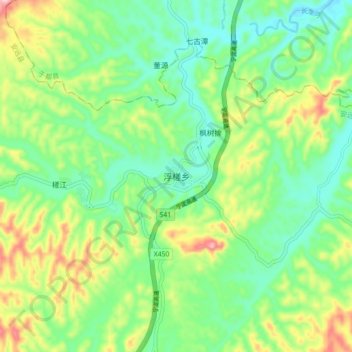 Mapa topográfico 浮槎乡, altitud, relieve
