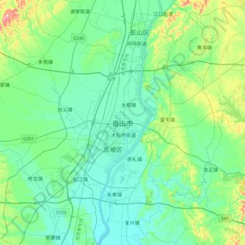 Mapa topográfico Meishan, altitud, relieve