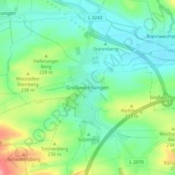 Mapa topográfico Großwechsungen, altitud, relieve
