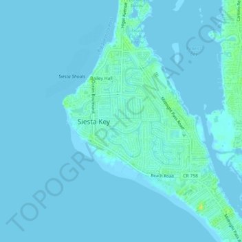Mapa topográfico Sarasota Beach, altitud, relieve