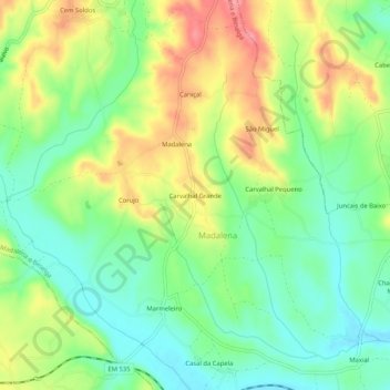 Mapa topográfico Carvalhal Grande, altitud, relieve