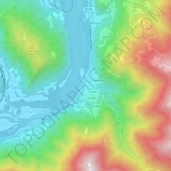 Mapa topográfico Marziai, altitud, relieve