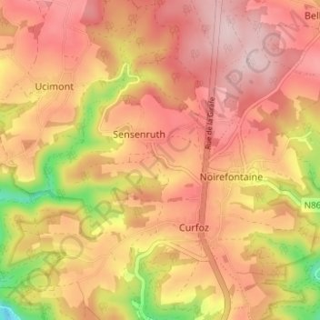 Mapa topográfico Briahan, altitud, relieve