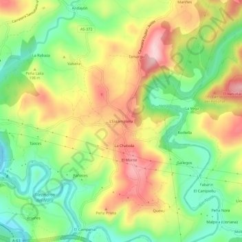 Mapa topográfico El Escamplero, altitud, relieve