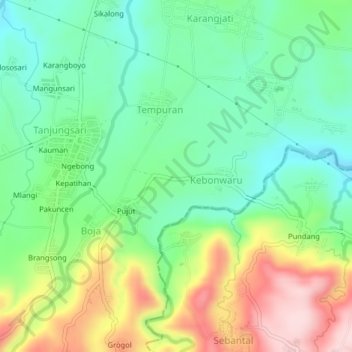 Mapa topográfico Pujut, altitud, relieve