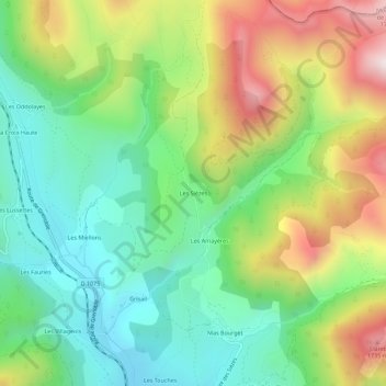 Mapa topográfico Les Sièzes, altitud, relieve