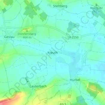 Mapa topográfico Kreuth, altitud, relieve