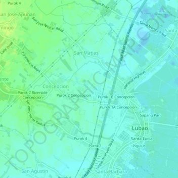 Mapa topográfico Purok 9A Concepcion, altitud, relieve