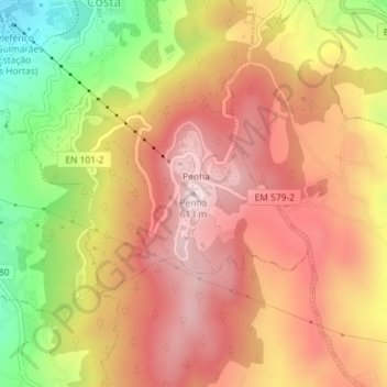 Mapa topográfico Penha, altitud, relieve