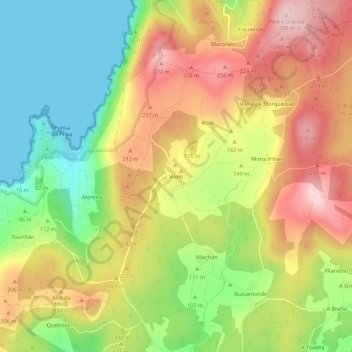 Mapa topográfico Viseo, altitud, relieve