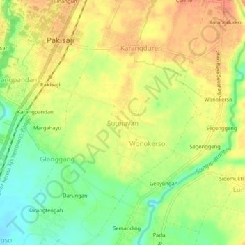 Mapa topográfico Sutojayan, altitud, relieve
