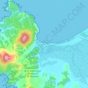 Mapa topográfico Caleta Lenga, altitud, relieve
