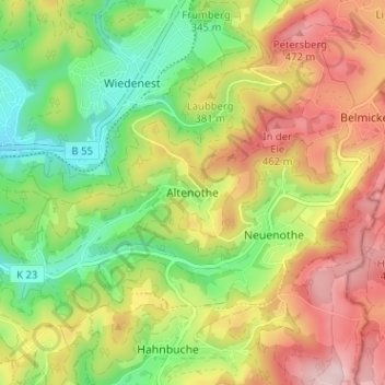 Mapa topográfico Altenothe, altitud, relieve