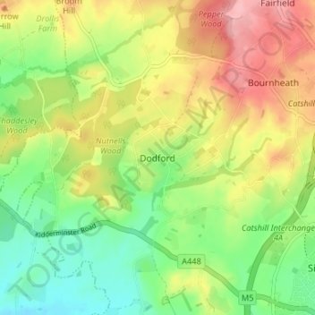 Mapa topográfico Dodford, altitud, relieve