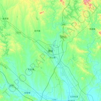 Mapa topográfico 随县, altitud, relieve
