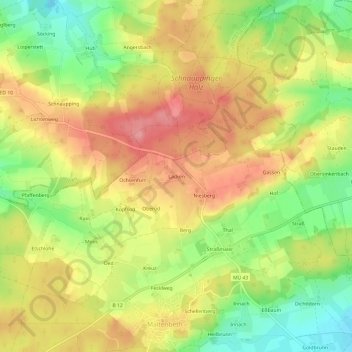 Mapa topográfico Lacken, altitud, relieve