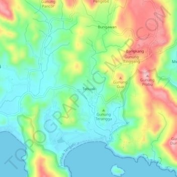 Mapa topográfico Tebuak, altitud, relieve