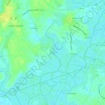 Mapa topográfico Anchais, altitud, relieve