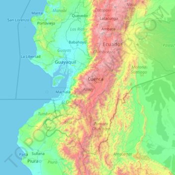 Mapa topográfico Azuay, altitud, relieve
