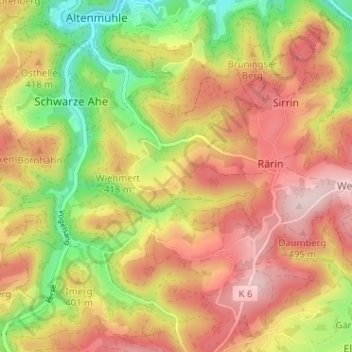 Mapa topográfico Alfrin, altitud, relieve