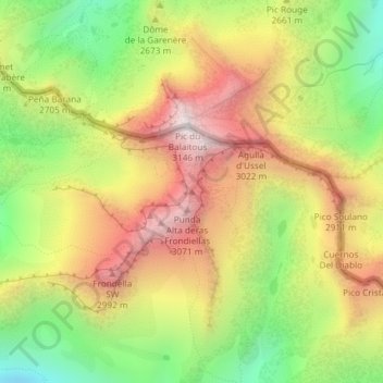Mapa topográfico Aguja Cadier, altitud, relieve