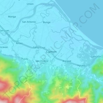 Mapa topográfico Carmen, altitud, relieve
