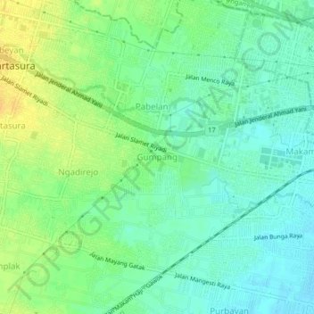 Mapa topográfico Gumpang, altitud, relieve