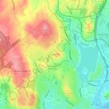 Mapa topográfico Westchester, altitud, relieve