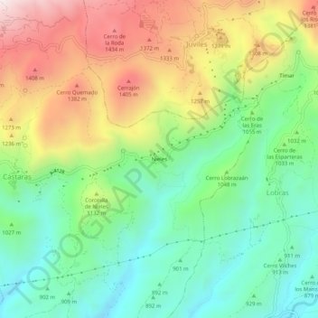 Mapa topográfico Nieles, altitud, relieve