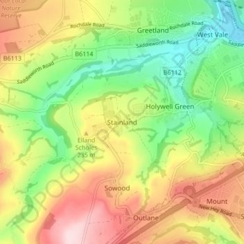 Mapa topográfico Stainland, altitud, relieve
