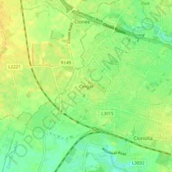 Mapa topográfico Ongar, altitud, relieve