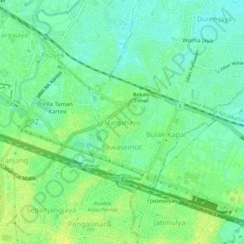 Mapa topográfico Margahayu, altitud, relieve