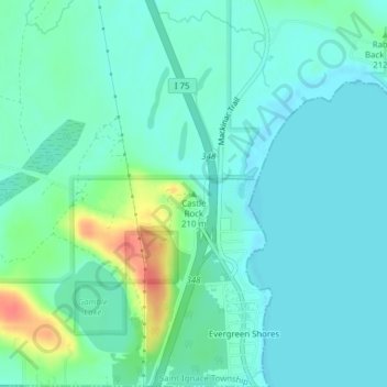 Mapa topográfico Castle Rock, altitud, relieve