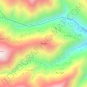 Mapa topográfico Pucara, altitud, relieve