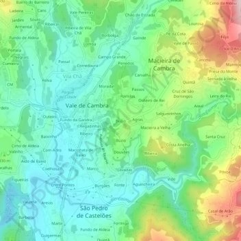Mapa topográfico Búzio, altitud, relieve