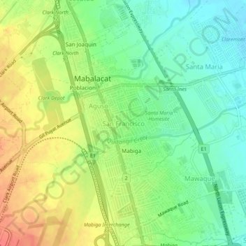 Mapa topográfico San Francisco, altitud, relieve