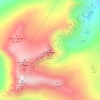 Mapa topográfico Gibraltar Peak, altitud, relieve