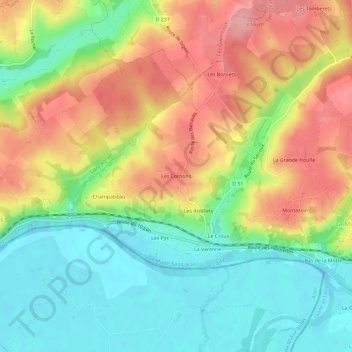 Mapa topográfico Les Cornons, altitud, relieve