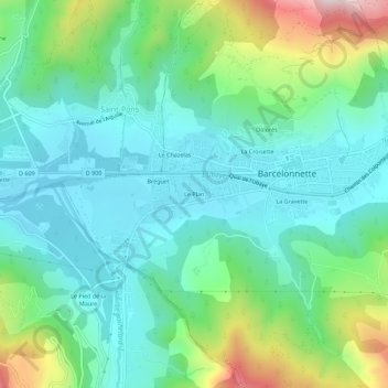 Mapa topográfico Le Plan, altitud, relieve