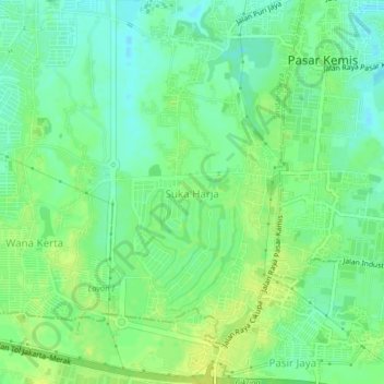 Mapa topográfico Suka Harja, altitud, relieve